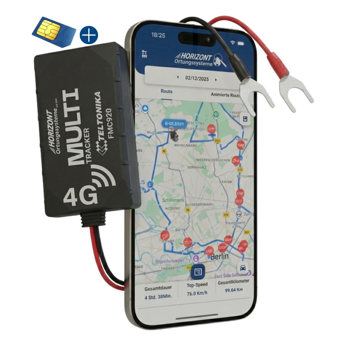 HORIZONT 4G GPS-Tracker mit App-Ansicht
