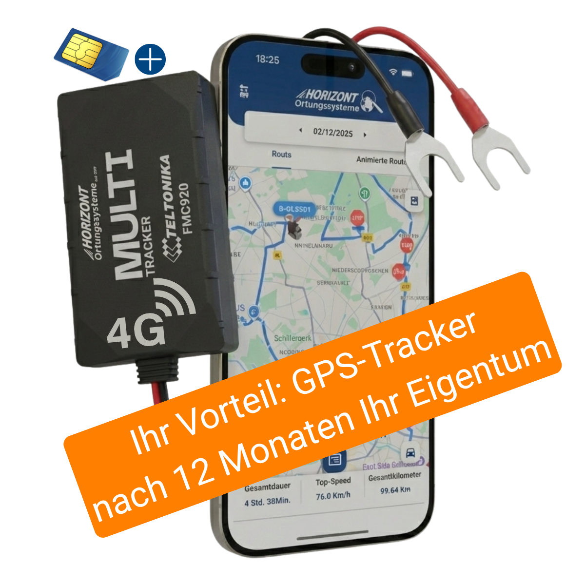 HORIZONT 4G GPS-Tracker mit App-Ansicht