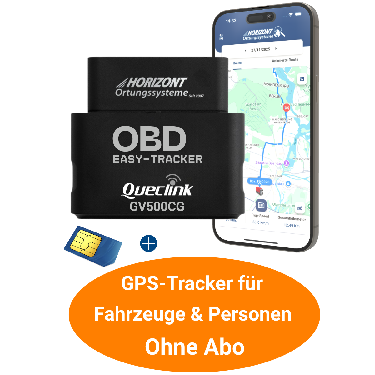 OBD GPS Tracker ohne Abo – 4G LTE Plug & Play | Queclink GV500CG - GPS Tracker für Fahrzeuge